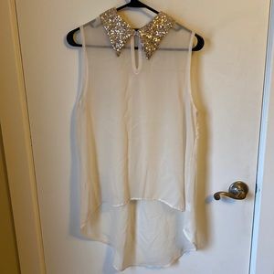 Sequin collar high lo shirt